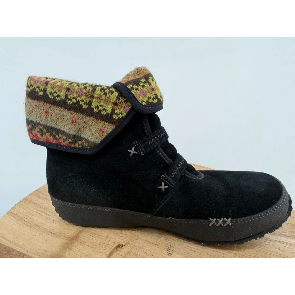 Ahnu Womens Black Himalaya Moccasin Boots Knit Cuffs Sherpa Insoles Size 6‎